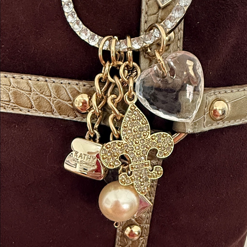 Kathy Van Zeeland Brown Bronze Embellished Shoulder Tote with Charms! - Picture 3 of 15